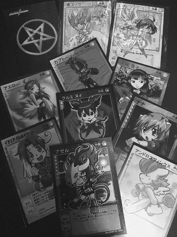 A number of fan made Devil Children Trading Card Game cards, including characters that are clearly not of this franchise.
