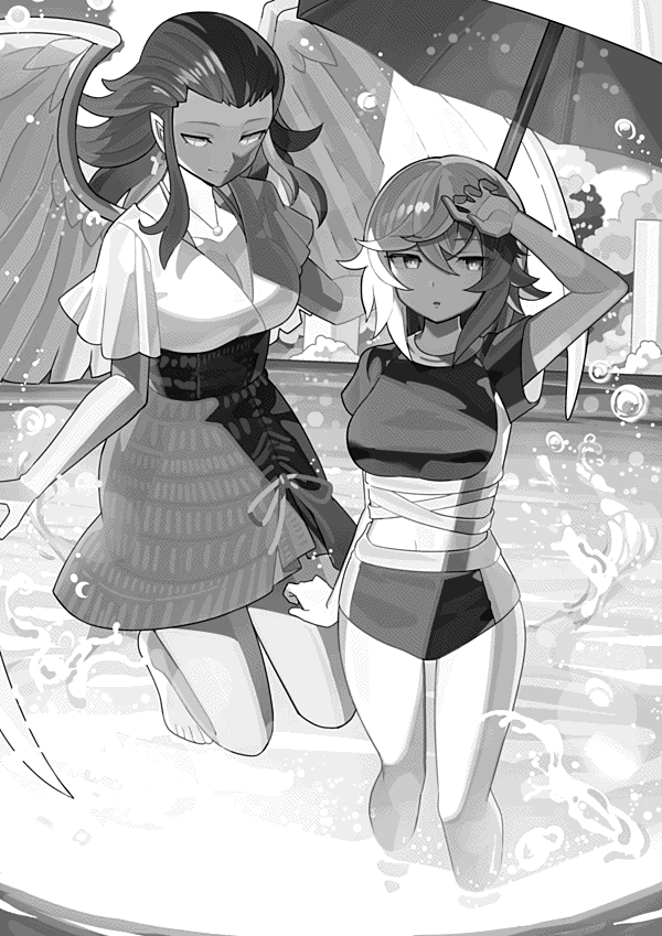 Gabriel and Xana in swimsuits within the Garden of Eden