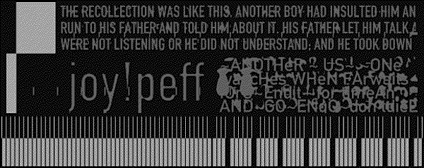 Distorted text containing a translation of Jorge Luis Borges' El Hacedor, a tale relating the onset of blindness, with random bits such as the file header for PowerPC binaries.